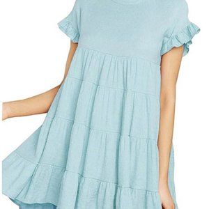 Light Blue Ruffle Short Sleeve Tiered Dress Size L